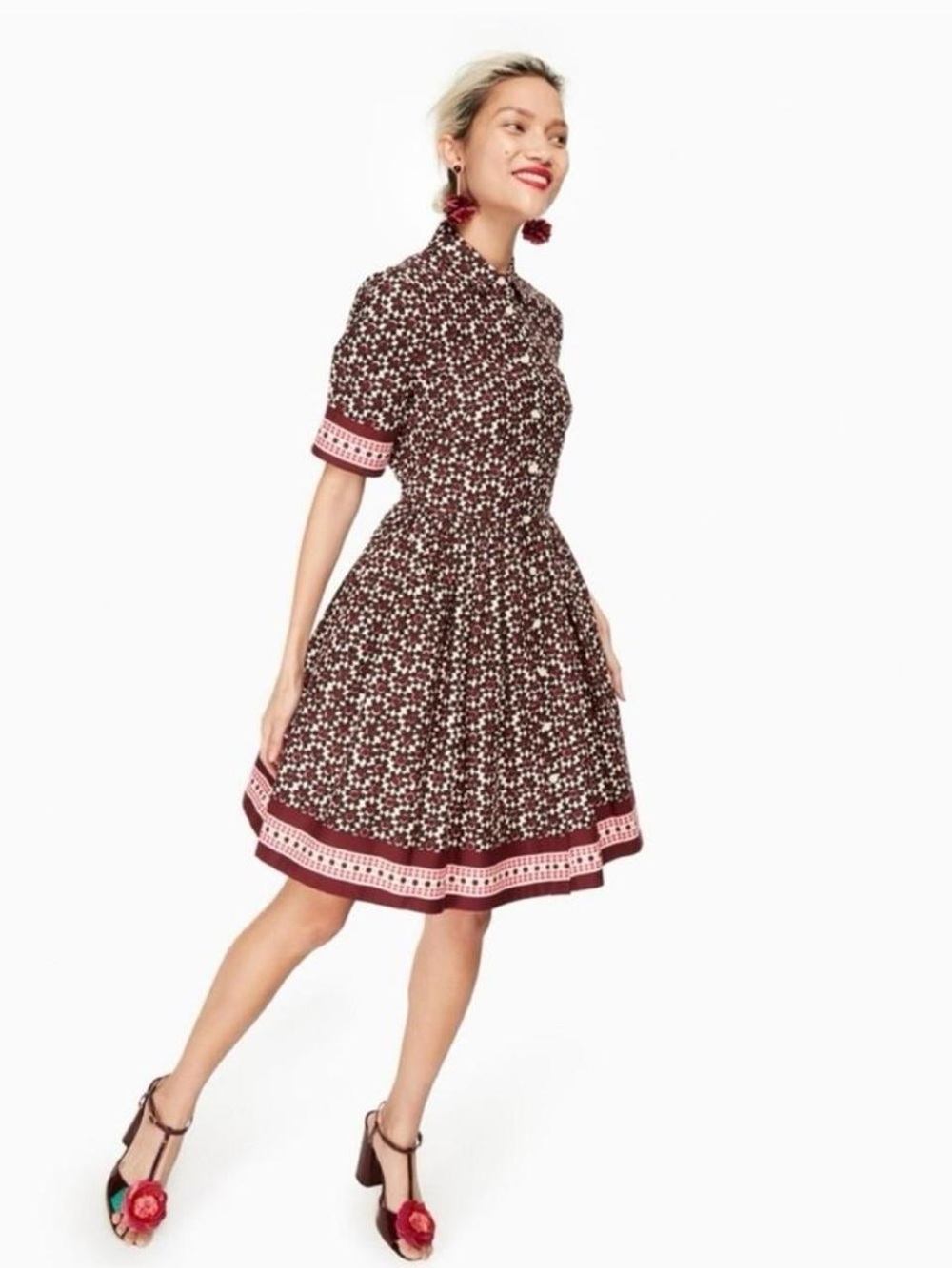 Kate Spade Shirtwaist Burgundy Print Dress